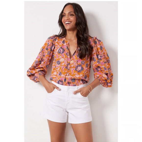 Cleobella Talia Organic Orange Floral Blouse